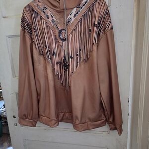 Women's Tan Fringe Sweatshirt